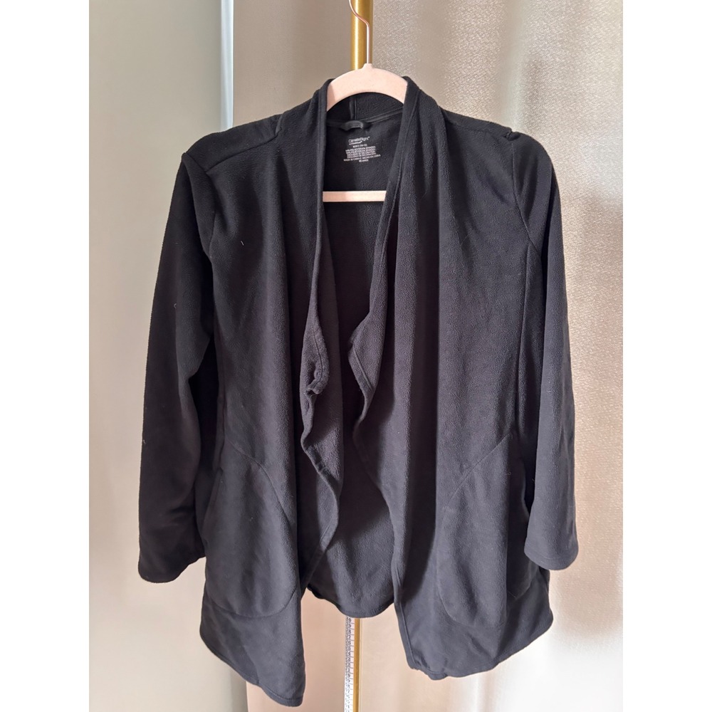 ClimateRight by Cuddl Duds Womens Black Fleece Open Front Wrap Cardigan M 10-12
